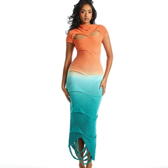 Hanifa Taliah Maxi Knit Dress - XL Orange Ombre - Picture 1 of 4